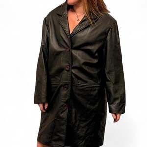 Excelled Vintage Black Leather Trench Coat